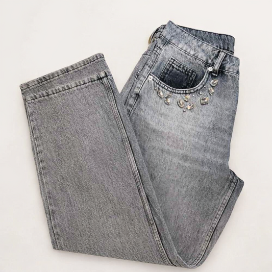 Jean gris à poche diamantée